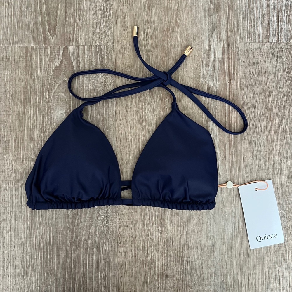 NWT Quince Italian Triangle Bikini Top Small Deep Navy Blue Vacation Swim Beach